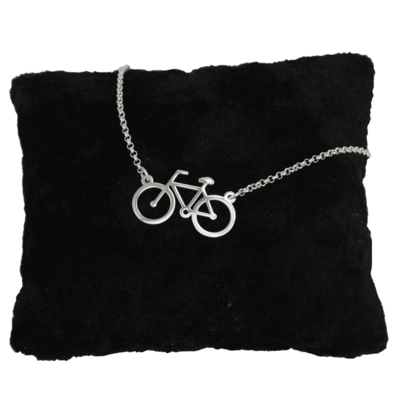 collar de plata con bicicleta
